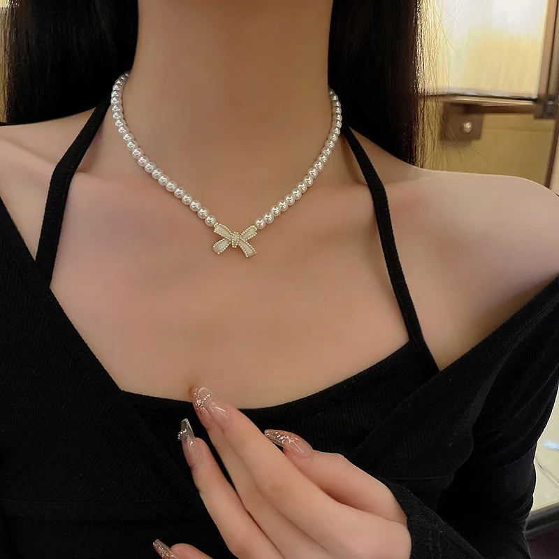 Coquette Aesthetic Pearl Necklace Korean Fashion Choker Planet Necklace Heart Pendant Y2k Accessories Cool Girl Hip Hop Jewelry