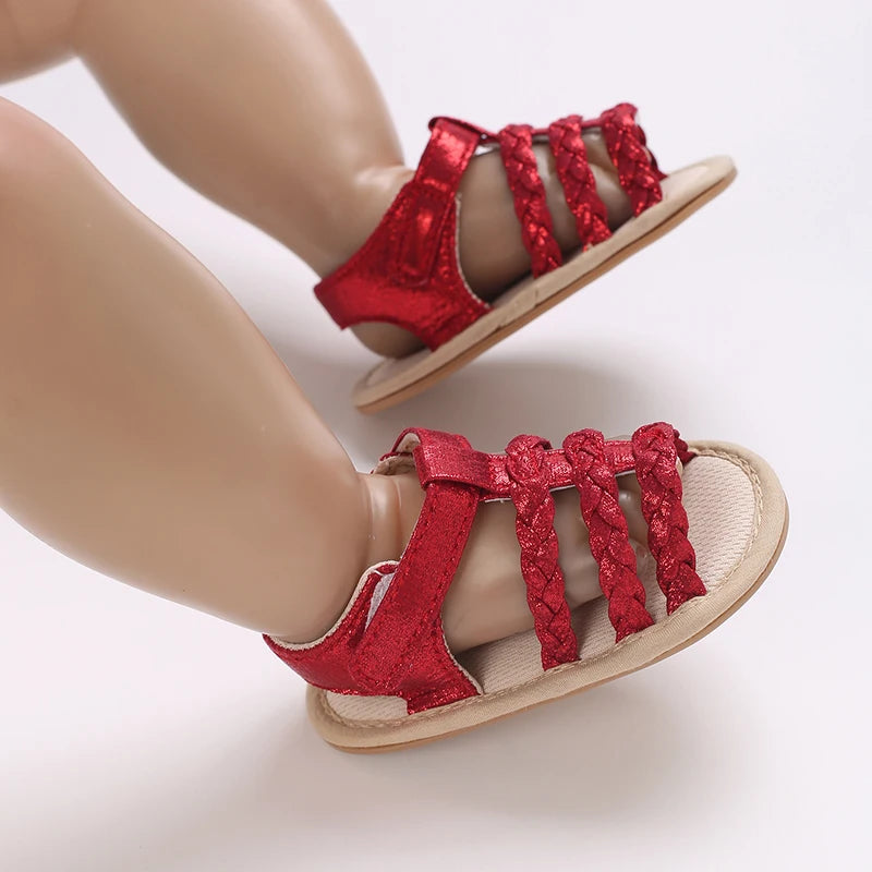 Summer baby girl sandals red festive and cute flower baby shoes soft rubber soles comfortable and casual baby walking shoes