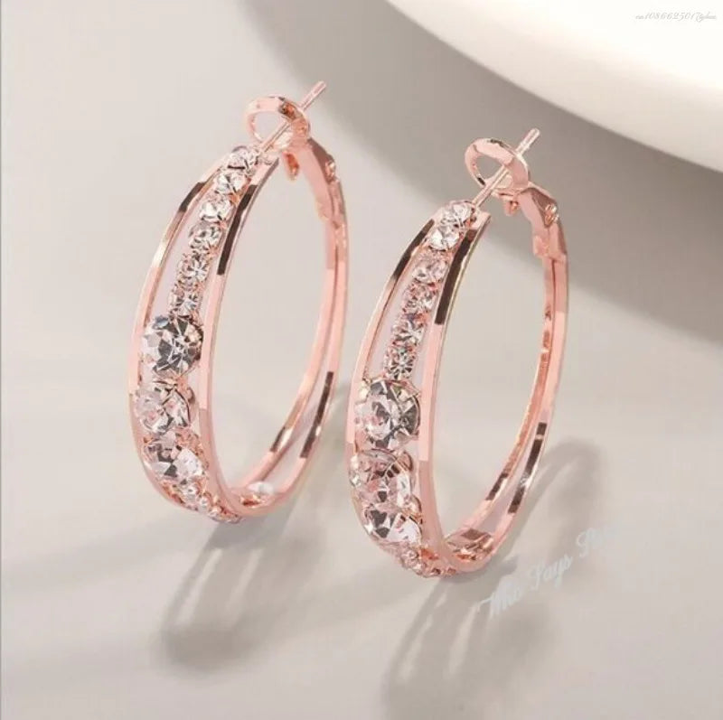 2024 Circle Crystal Hoop Drop Earrings Gold Silver Color Geometric Hanging Dangle Earrings For Women Female New Fashion Jewelry