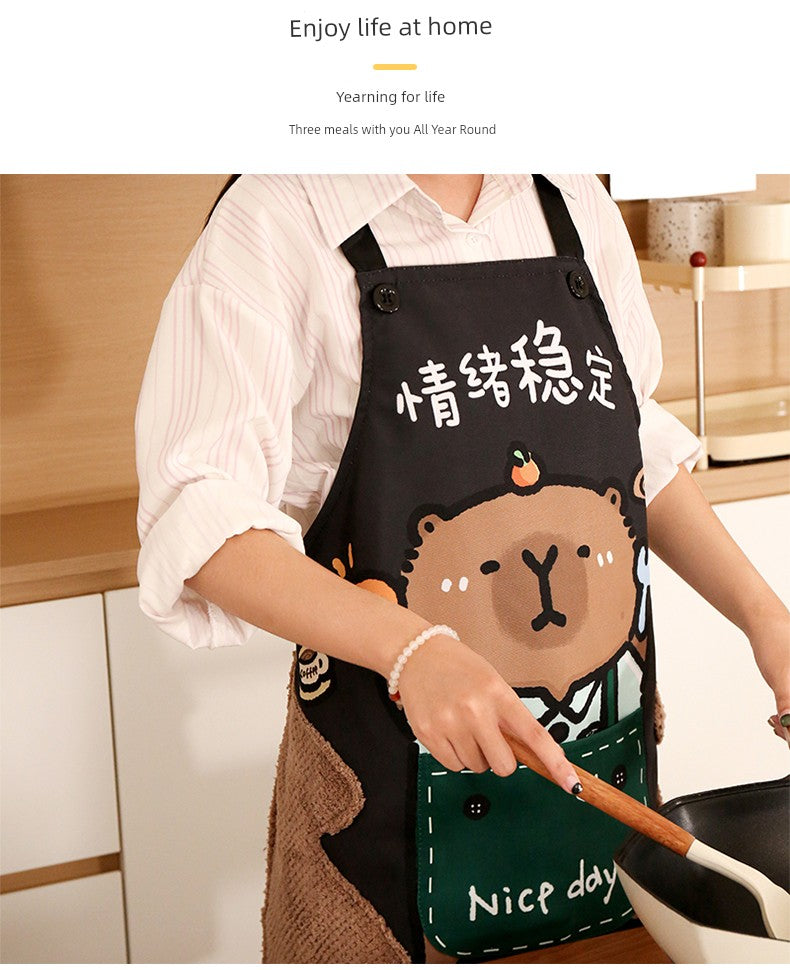 Apron Cartoon Waterproof Large Pocket Dining Erasable Kitchen