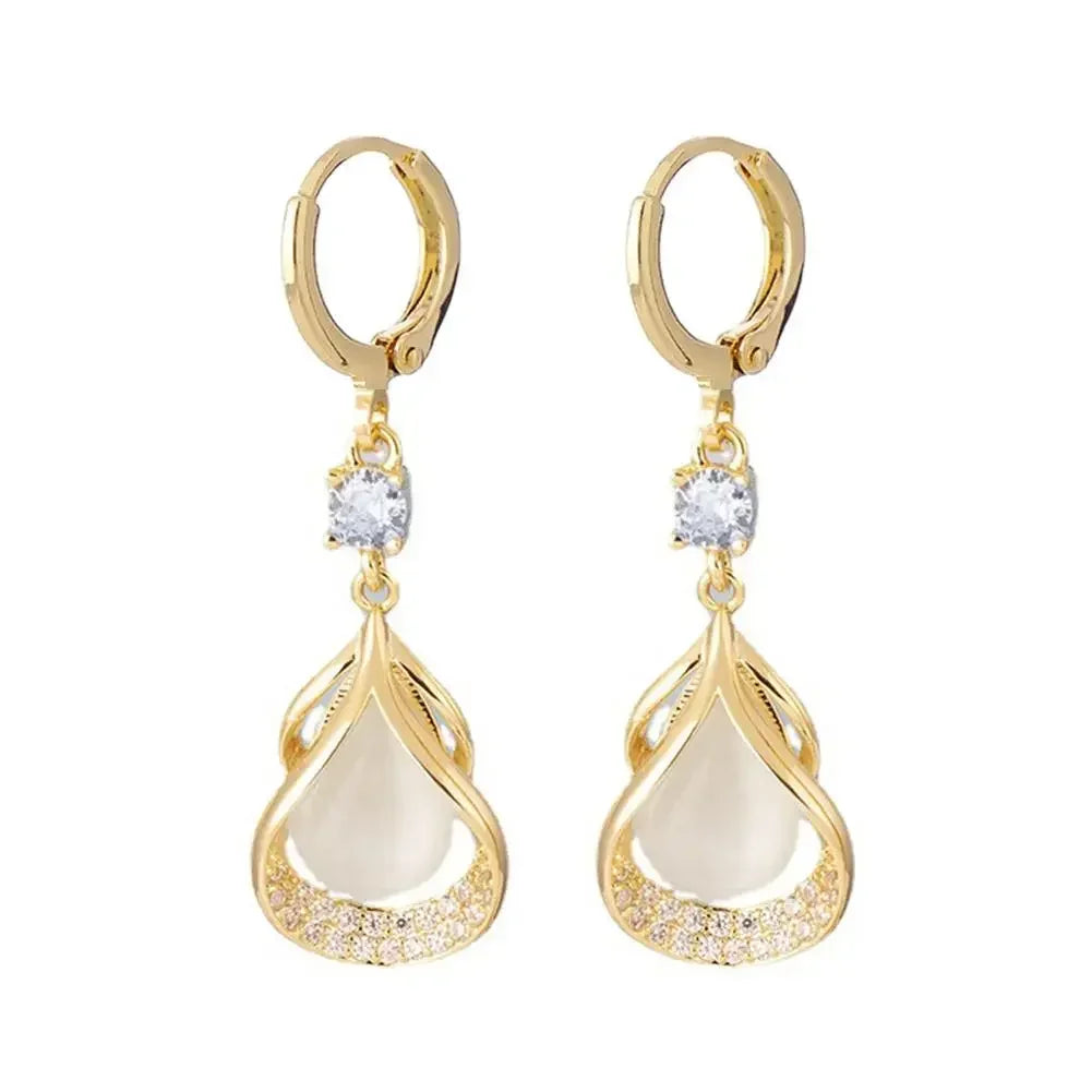 Luxury High-end Cat Eye Stone Geometric Earrings 2024 New Water Drop Earrings for Women Dangle Earring Aretes De Mujer Gothic