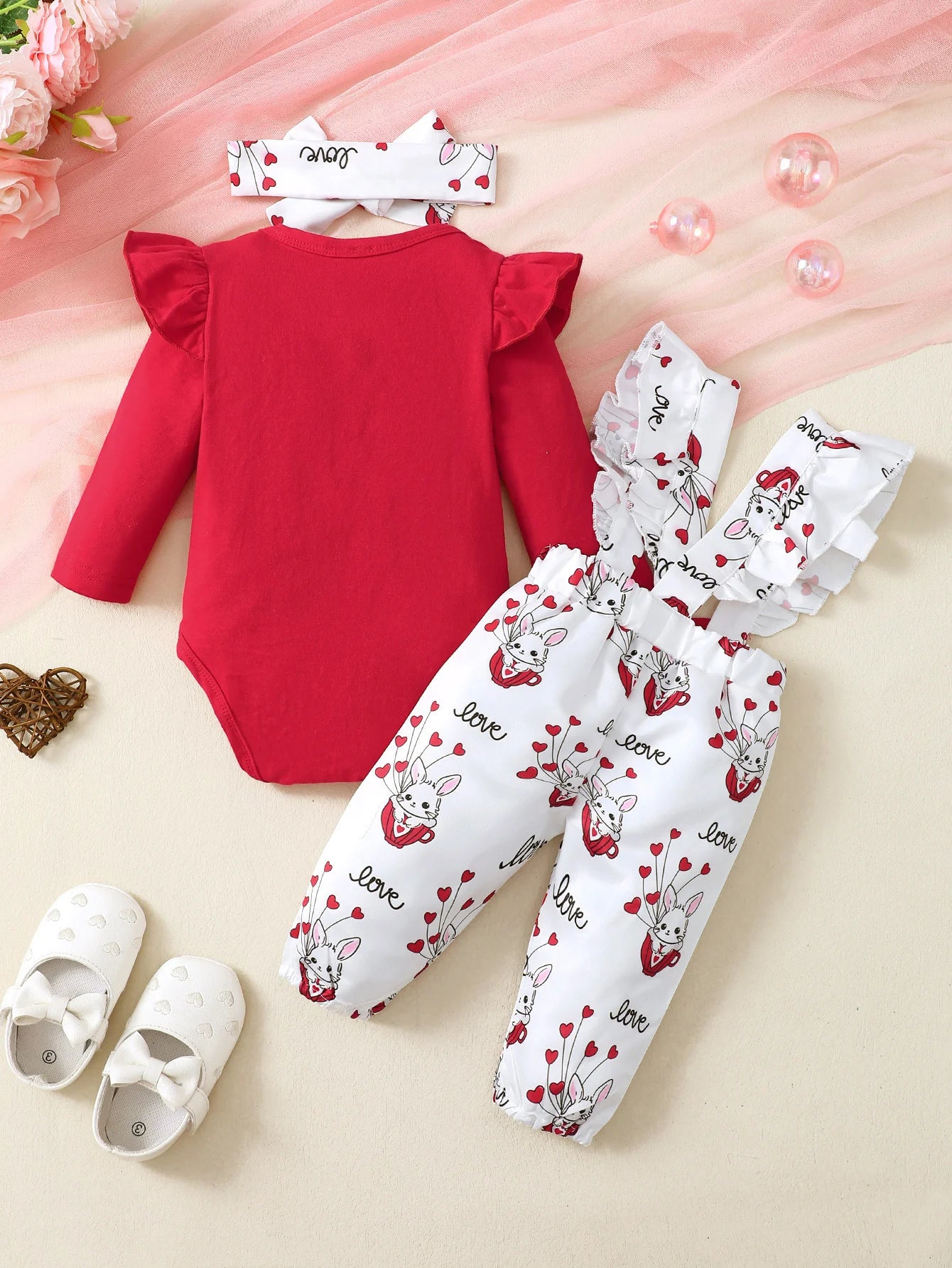 Winter  Newborn  Infant  Baby  0-12M  Girls  Cotton   Long  Sleeves  Headband   Rabbit   Print    Pants  Fashion  Baby  Clothing