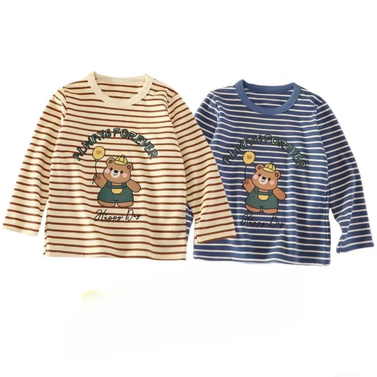 Baby Striped Shirt Autumn Winter Costume Child Boys Girls Cartoon Casual Loose Long-sleeved Tops Underwear