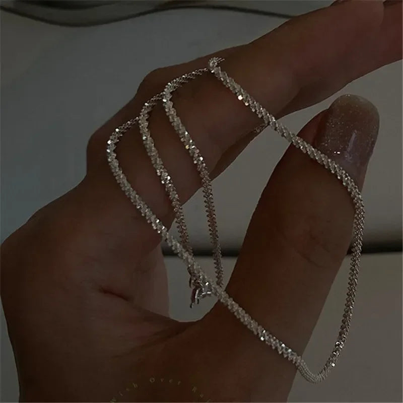 2024 Popular Silver Colour Sparkling Clavicle Chain Choker Necklace Collar For Women Fine Jewelry Wedding Party Birthday Gift