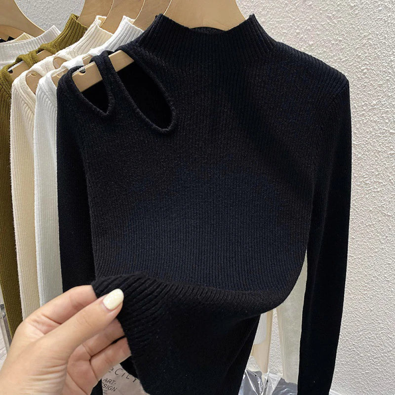 Knitted Women Turtleneck Sweater Tops Autumn Winter Female Casual Pullovers Sexy Hollow Out Sweaters Warm Long Sleeve Tops