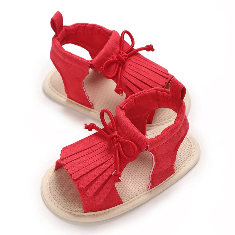 Summer baby girl sandals red festive and cute flower baby shoes soft rubber soles comfortable and casual baby walking shoes