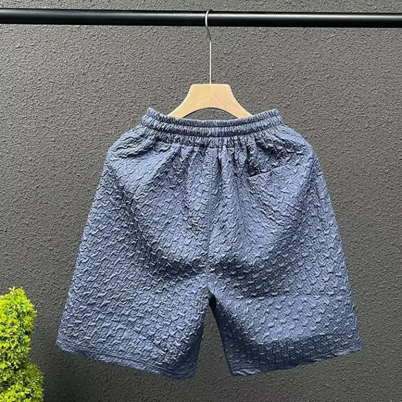 Summer Men's Beach Shorts Korean Fashion Sports Shorts Outdoor Casual Men's Clothing Exquisite Pattern Blue Shorts 2024 New