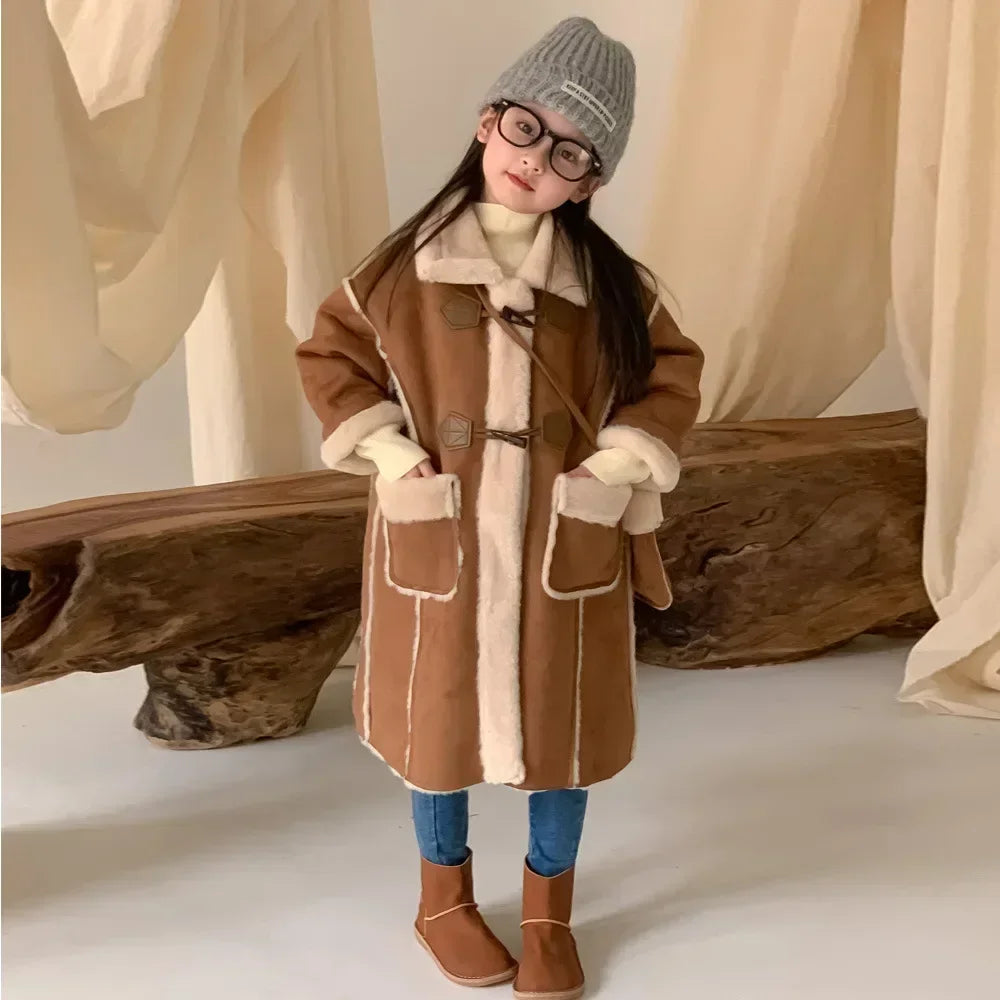 Girls Coat Melard Coat Children New Winter Thickened Foreign Air Long Coat Female Treasure Fur One Coat