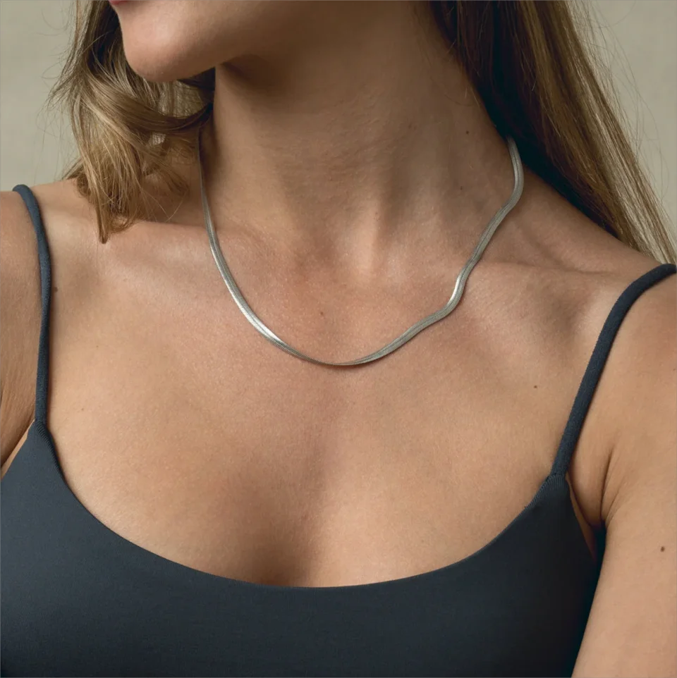 eManco Unisex Snake Chain Necklace Silver Color Choker Stainless Steel Herringbone Chain Necklace For Women Jewelry Wholesale