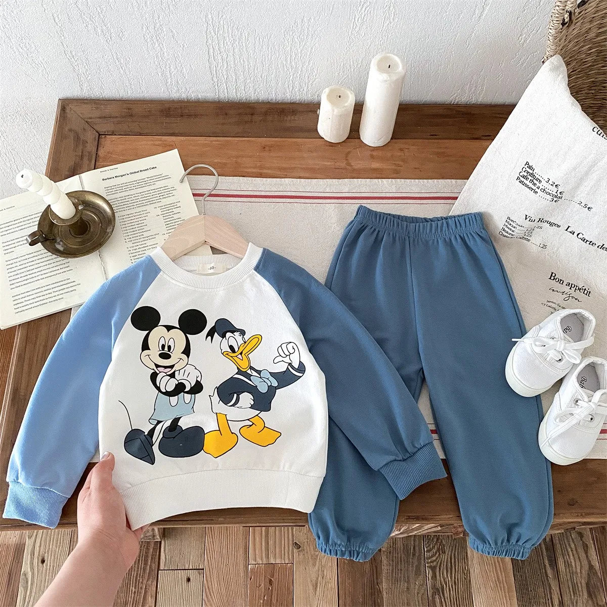 2024 Mickey Mouse Clothes Set For Baby Boy With Autumn/spring New Suit Minnie Mouse Toddler Kid Hoodies Set Infant Boy Clothing