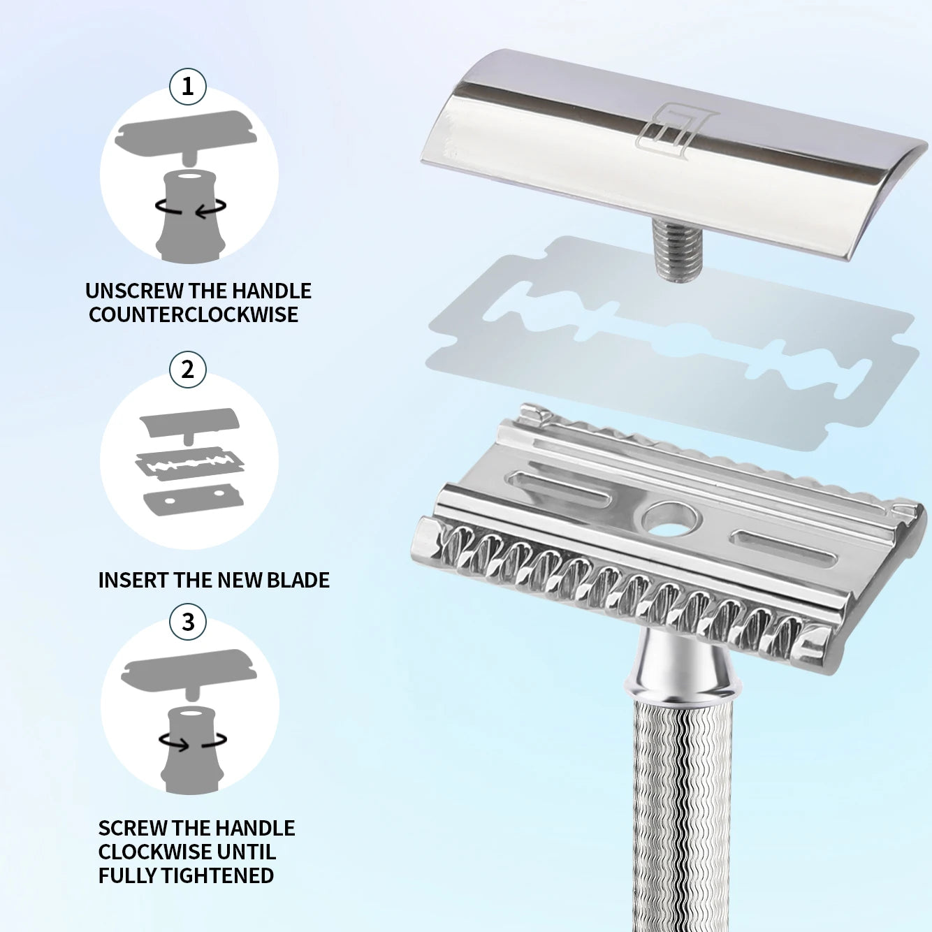 BAILI Double Edge Safety Razor Open & Close Comb Stainless Wet Shave for Men Women with 5 Platinum Blades Legend Pro BRB3P