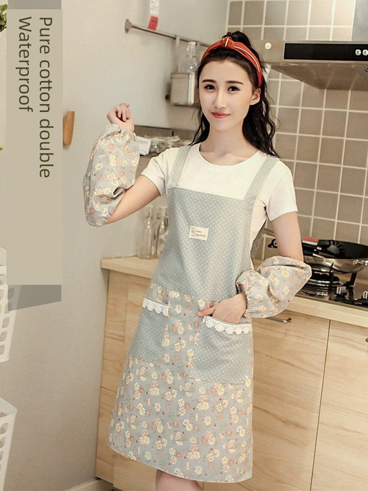 Internet Celebrity Household Pure Cotton Western Style Thin Apron with Straps