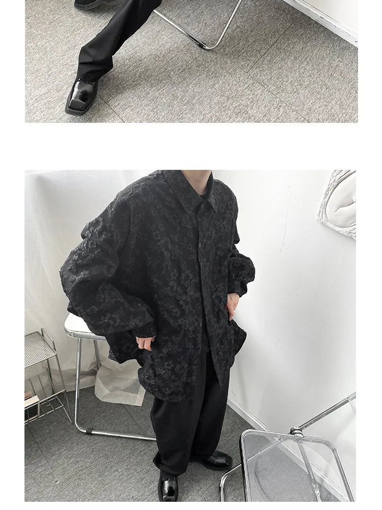 Shirts Men Floral Japanese Style Fashion Loose Pleated Long Sleeve Vibe All-match High Street Youthful Cool Designed Vintage