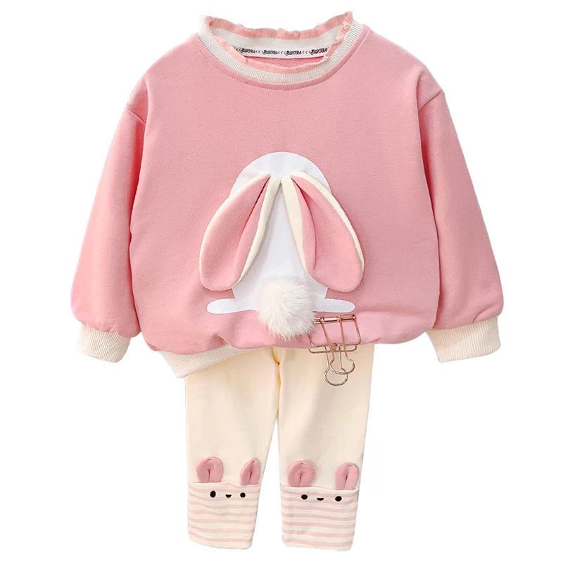 Children Clothing Sets Autumn Baby Girls Cute Cartoon Rabbit T Shirt Pants Toddler Kids Tracksuit Infant Clothes Outfits