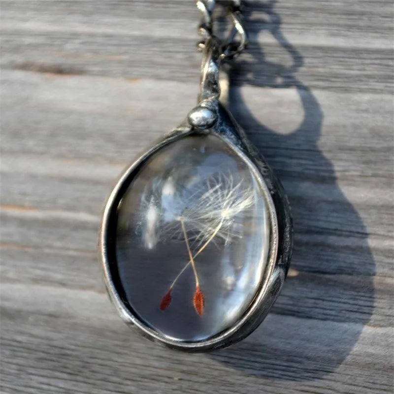 Real Dandelion Seed Necklace Nature Flower Jewelry Dandelion Wishes Necklace Wish Resin Sphere Necklace Dandelion