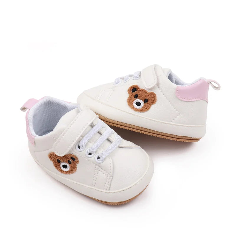 New White Baby Shoes Lovely Bear / Stripes Casual Soft Sole Anti-slip Infant Sports Toddler Boys Girls First Walkers