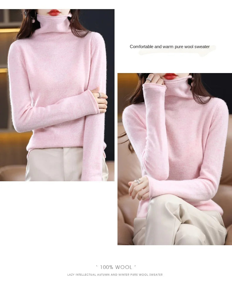 New 100% Merino Wool Turtleneck Cashmere Sweater In Autumn And Winter Women's Casual Knitted Coat Women's Coat Korean Fashion