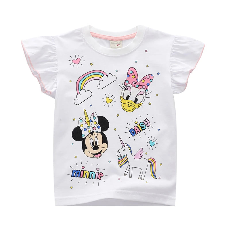 2024 Summer Baby Girls Clothing Set Cartoon Minnie Mouse T-shirt Jeans Pants 2Pcs For 2-6 Years Kids Clothes Child Tracksuit