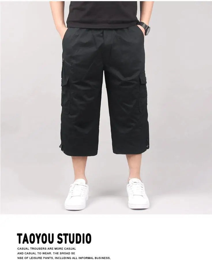 Men's Cargo Shorts Summer Loose Casual Pants Elastic Waist Large Size Outdoor Jogging Sweatpants Trend Multi Pockets