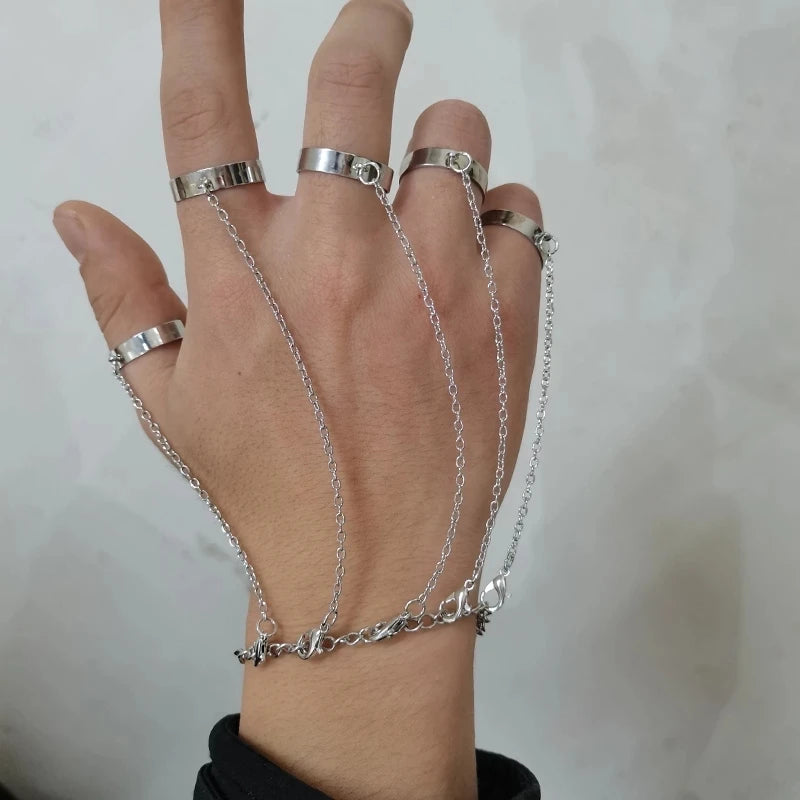 Punk Cool Hiphop Tassel Chain Rings Multi-layer Metal Adjustable Open Finger Rings Set for Women Men Fashion Jewelry Party Gifts