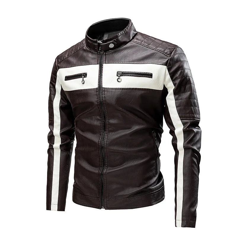 2023 winter new standing collar leather jacket men's business high-grade leather jacket young and large size motorcycle jacket