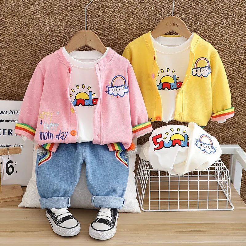 New Autumn Baby Girls Clothes Suit Children Boys Jacket T-Shirt Pants 3Pcs/Sets Toddler Clothing Infant Costume Kids Tracksuits