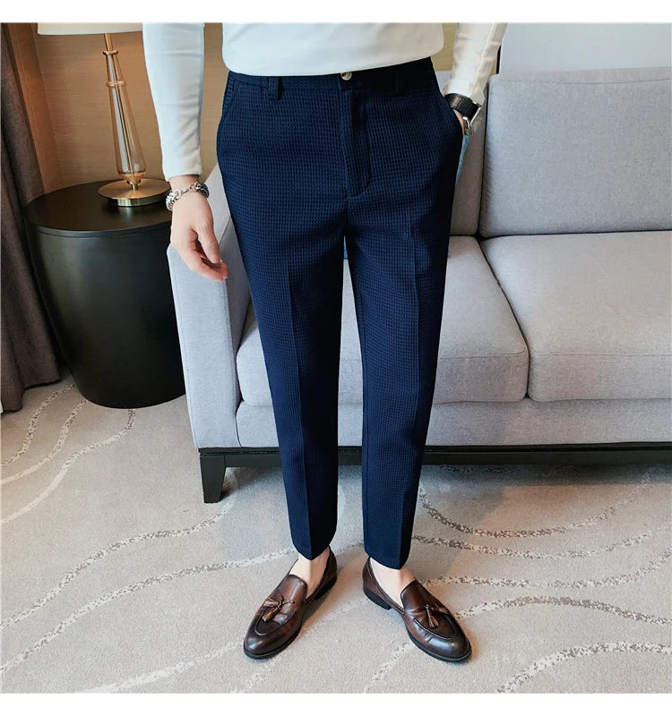 Suit Pants Autumn Winter Fashion Waffle Dress Pants For Men Clothing Business Casual Slim Fit Men's Formal Trousers High Quality