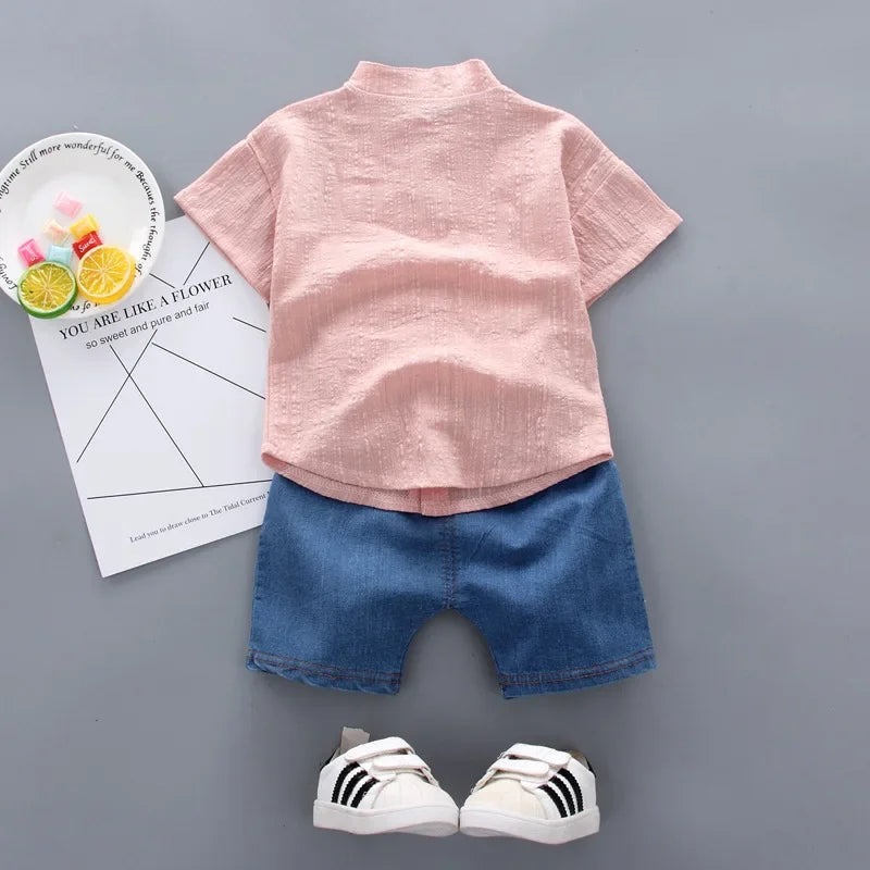 Baby Boy Clothes Summer Short-sleeved Cotton Boy Suit Cartoon Giraffe T-shirt Shorts 2pcs/sets Kids Casual Outfits Clothing 0-4Y