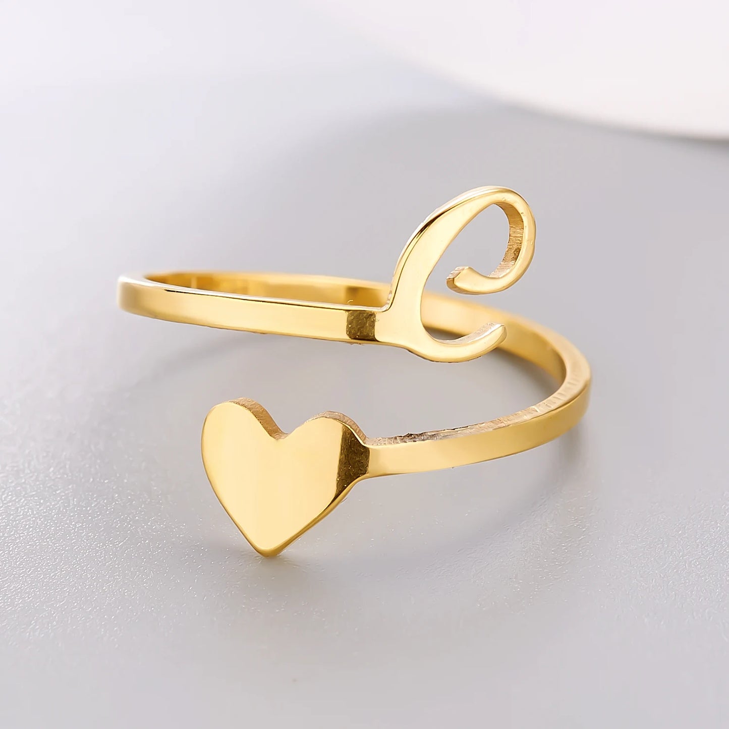 Simple Romantic Heart and Letter Rings A-Z 26  Alphabet Initials Ring For Women Opening Finger Ring Party Jewelry Birthday Gift