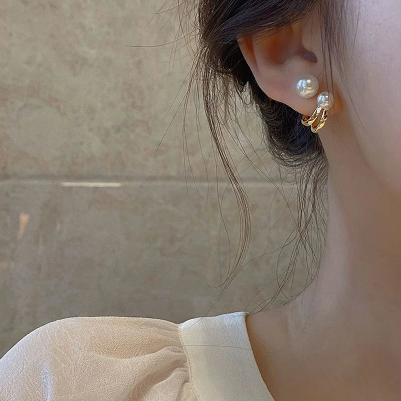 Korean New Light Luxury Stud Earrings For Women Fashion Double Imitation Pearl Sweet Cheap Earring Girl Jewelry For Woman Gifts