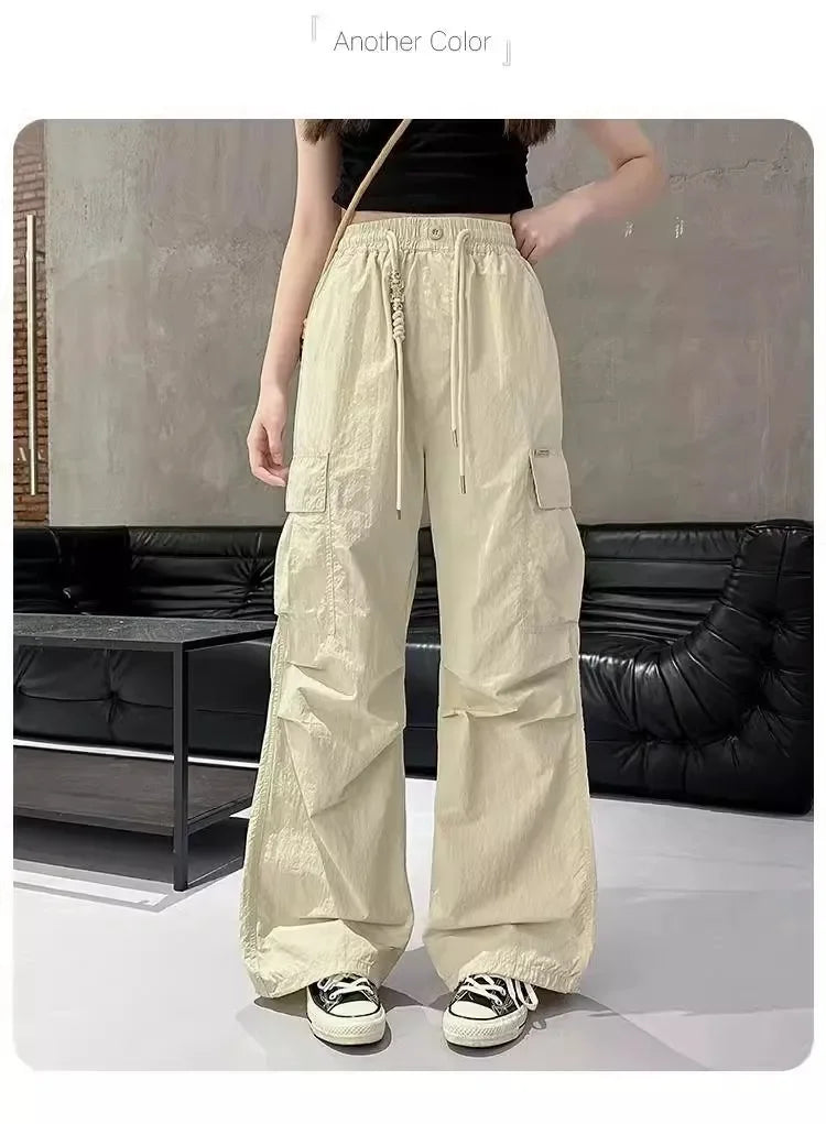 Girls Cargo Pants Summer Thin Loose-fit Wide-leg Long Pants New 2024 Trendy Junior High School Students Casual