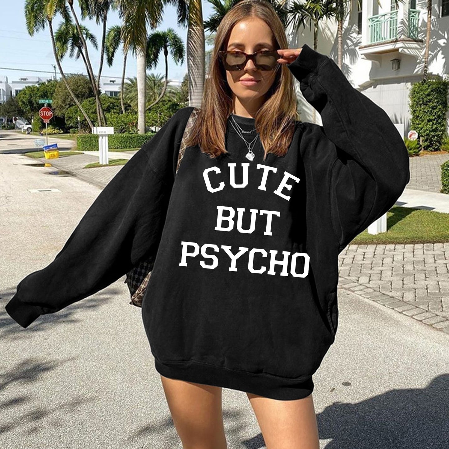 Seeyoushy CUTE BUT PSYCHO 2023 Trend Long Sleeve O-neck Ladies Top Harajuku Fashion Fall/winter Hoodie Y2K Aesthetic Streetwear