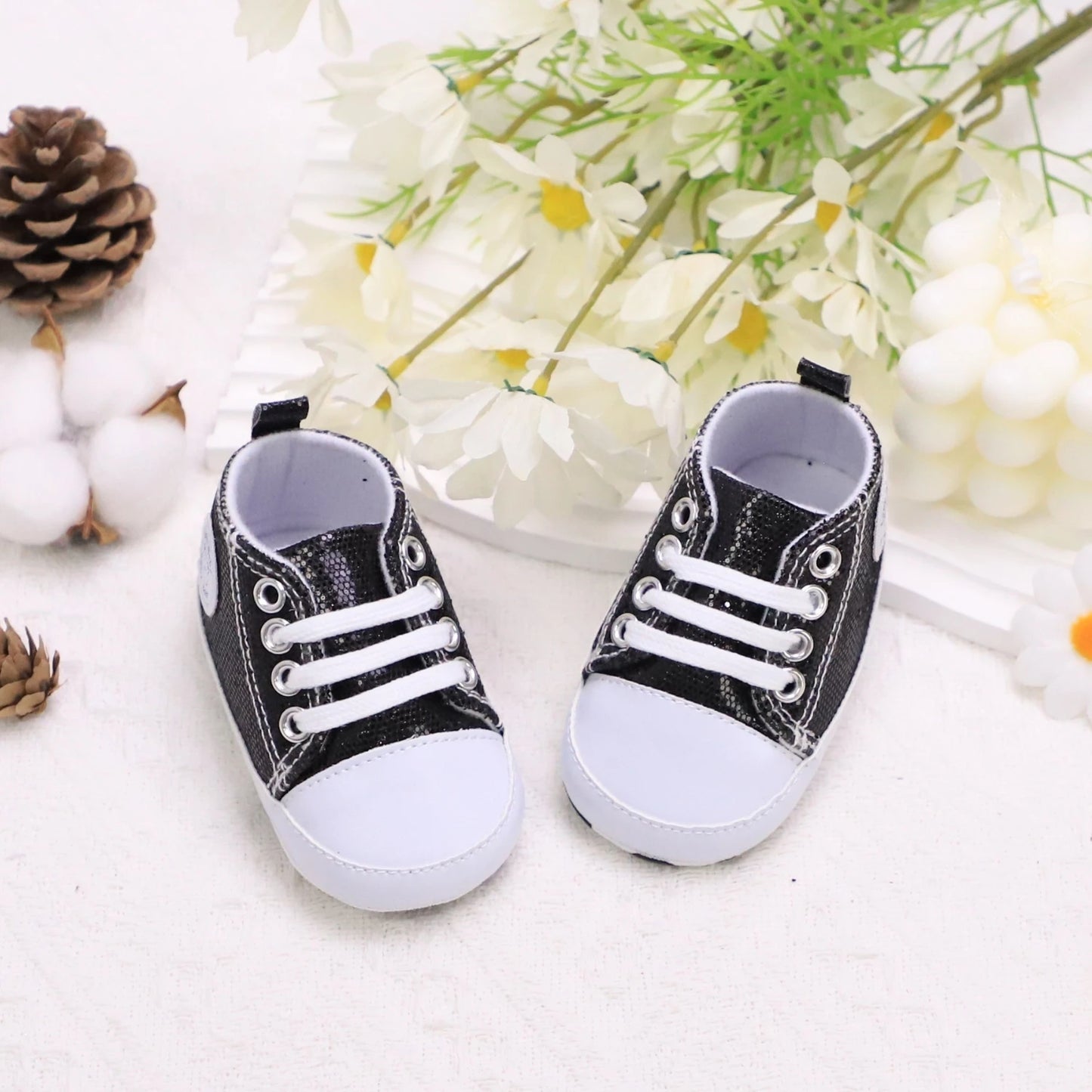 Trendy Comfortable Sequin Sneakers For Baby Boys, Lightweight Non Slip Shoes For Indoor Outdoor Walking, Spring And Autumn