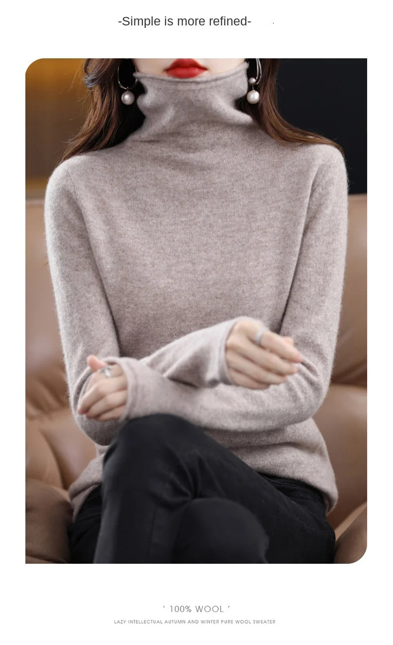 New 100% Merino Wool Turtleneck Cashmere Sweater In Autumn And Winter Women's Casual Knitted Coat Women's Coat Korean Fashion