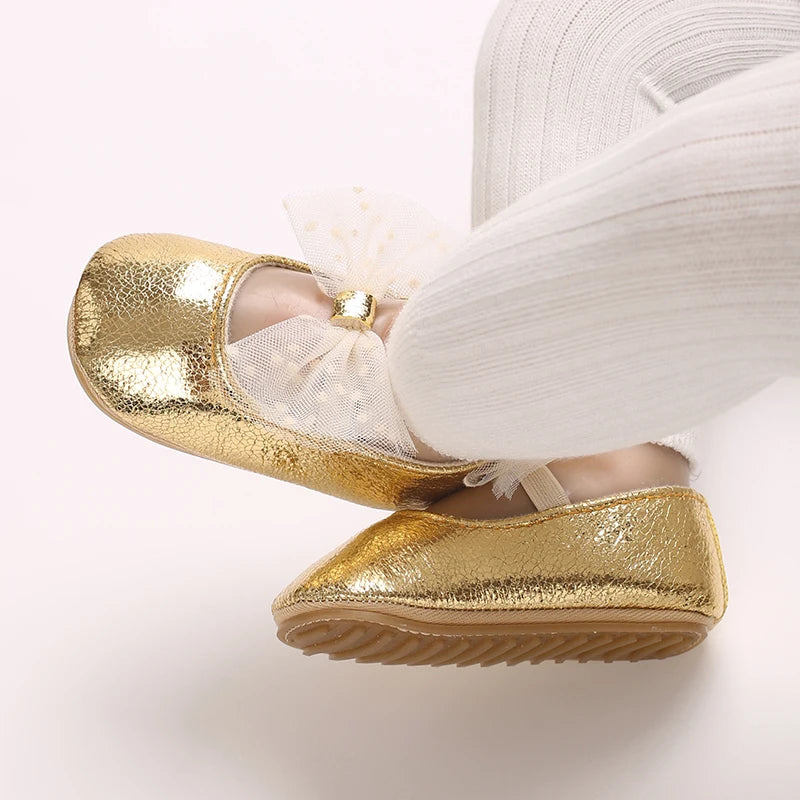 0-18M Girls' Baby Shoes Fashionable Classic Gold Theme Princess Shoes Soft Sole Comfortable Baby Walking Shoes