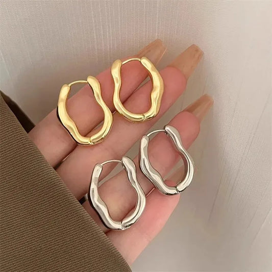 Gold Color Metallic Ear Loops For Women Simple Cool Style Irregular Geometric Ear Buckle Personalized Party HooP Earring Jewelry