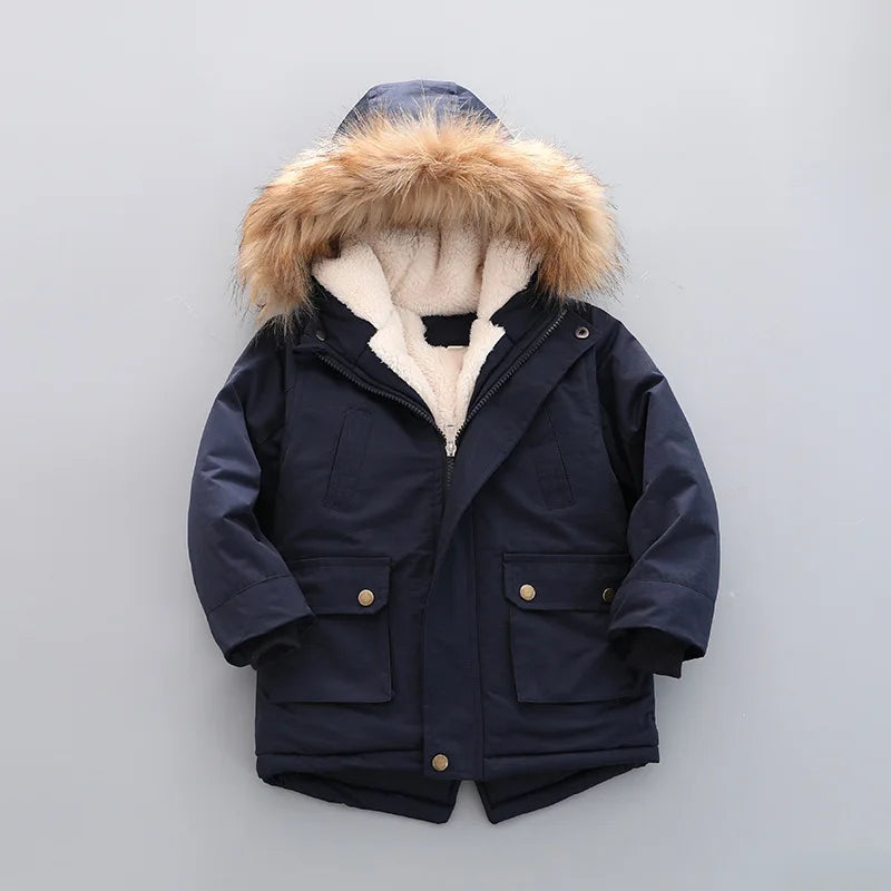 2 3 4 5 6 7 Year Winter Boys Jacket Windbreaker Keep Warm Thicken Fur Collar Girls Coat Hooded Children's Outerwear Kids Clothes