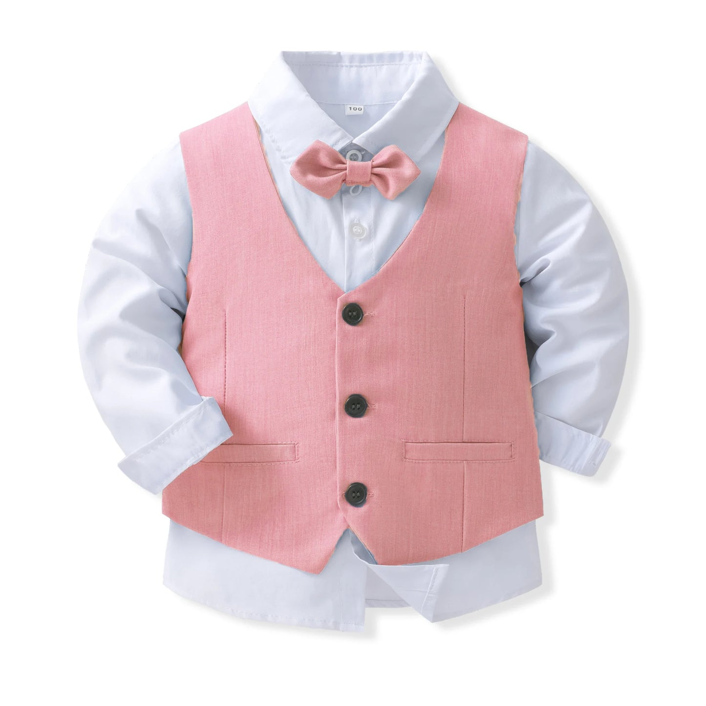 Pink Wedding Flower Suit for Kid Boy Spring Autumn Winter Gentleman Vest 4PCS Formal Sets 123456 Years Children Birthday Clothes