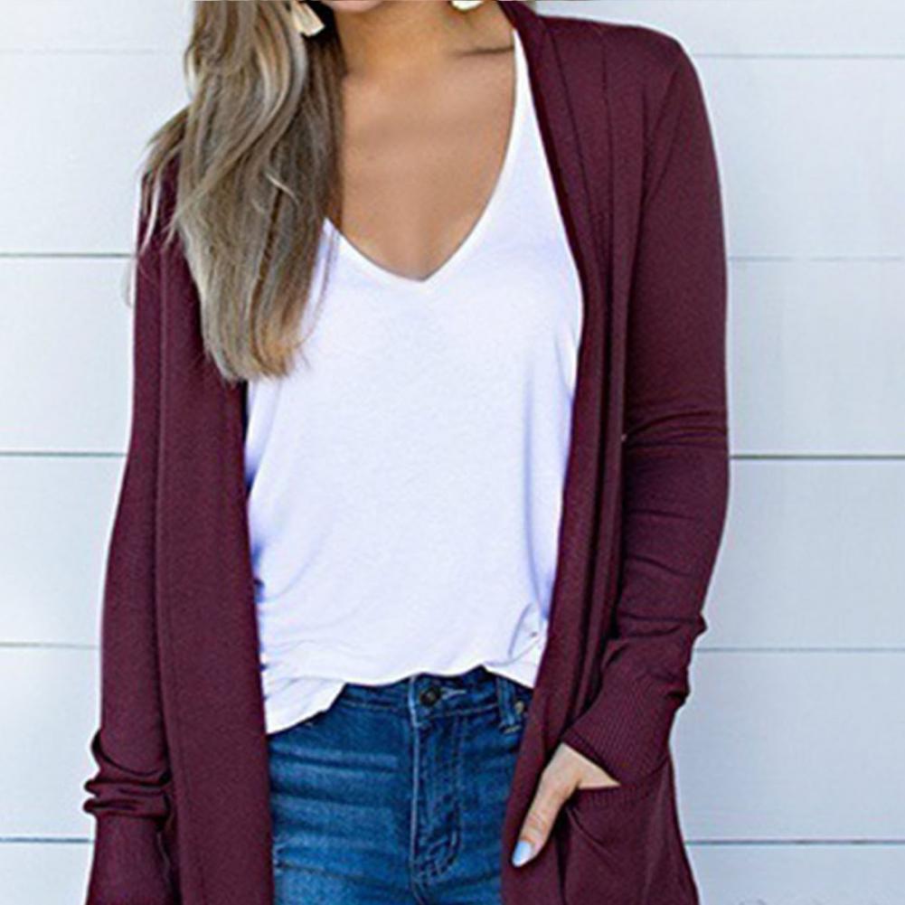 Casual Cardigan Women Solid All-matched Plus Size Long Style Cardigan Coat With Pockets Autumn кардиган женский