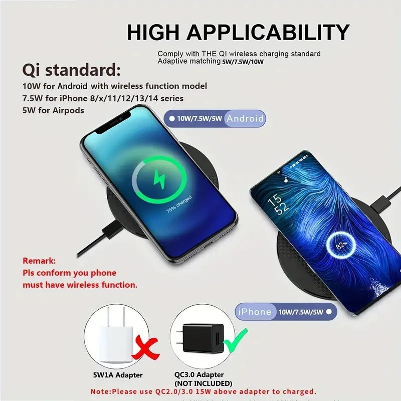 10W Wireless Charger Pad Stand Desktop Ultra-thin Mobile Phone Fast Charging Dock Station For iPhone 14 13 12 11 Samsung Xiaomi