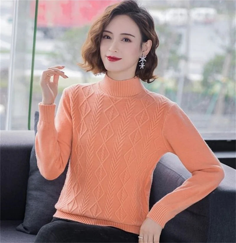 Fashion Women Turtleneck Sweater Autumn Winter Long Sleeve Pullovers Office Ladies Clothing Soft Knitted Jumpers  Pull Female