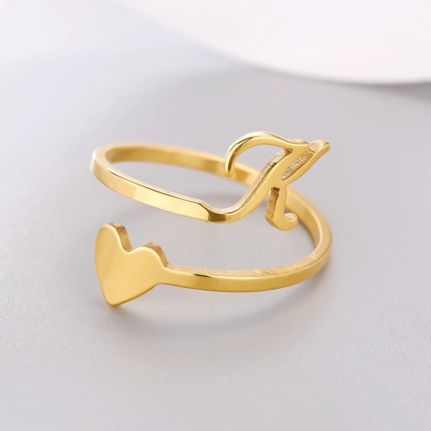 Simple Romantic Heart and Letter Rings A-Z 26  Alphabet Initials Ring For Women Opening Finger Ring Party Jewelry Birthday Gift