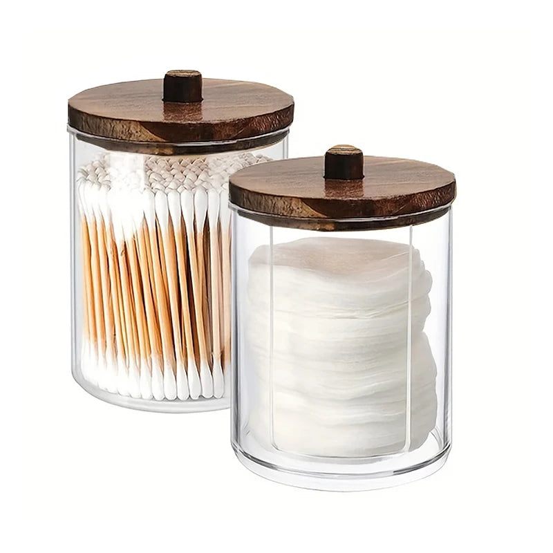 2 PCS Cotton Pad Holder, Bathroom Jars, Storage Box Organizers Cotton Pad Storage with Bamboo lid, Durable, Dust-proof