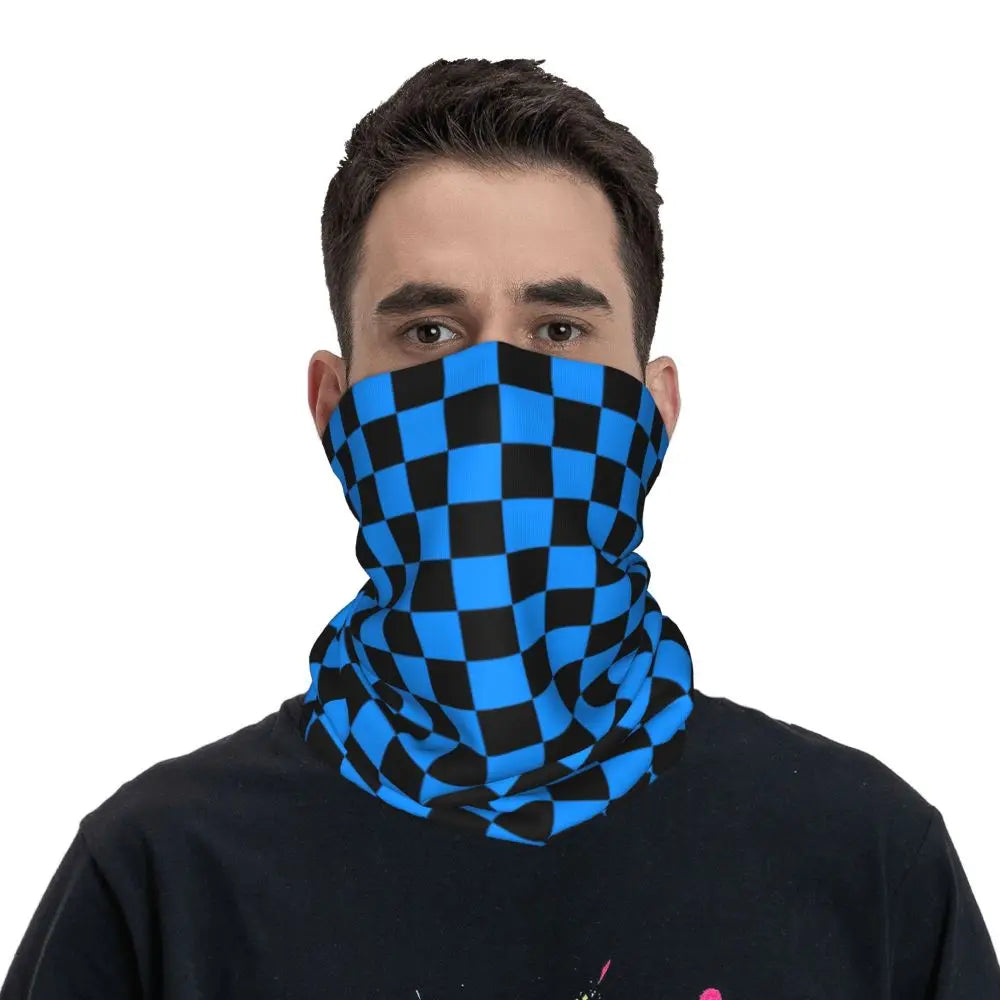 Colorful Geometric Checkered Black And Yellow Bandana Neck Gaiter Printed Racing Moto Motorcycle Wrap Scarf Headwear Running