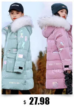 2024 Fashion Design Autumn Winter parka Girl Hairy clothes Long Woolen Coat for Kids Outerwear Grid pattern Padded Warm clothing