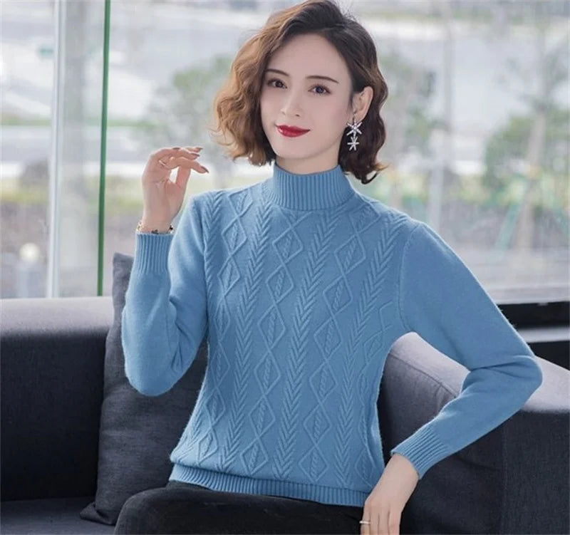 Fashion Women Turtleneck Sweater Autumn Winter Long Sleeve Pullovers Office Ladies Clothing Soft Knitted Jumpers  Pull Female