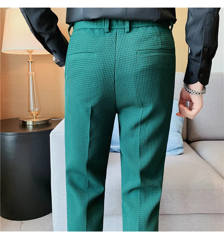 Suit Pants Autumn Winter Fashion Waffle Dress Pants For Men Clothing Business Casual Slim Fit Men's Formal Trousers High Quality