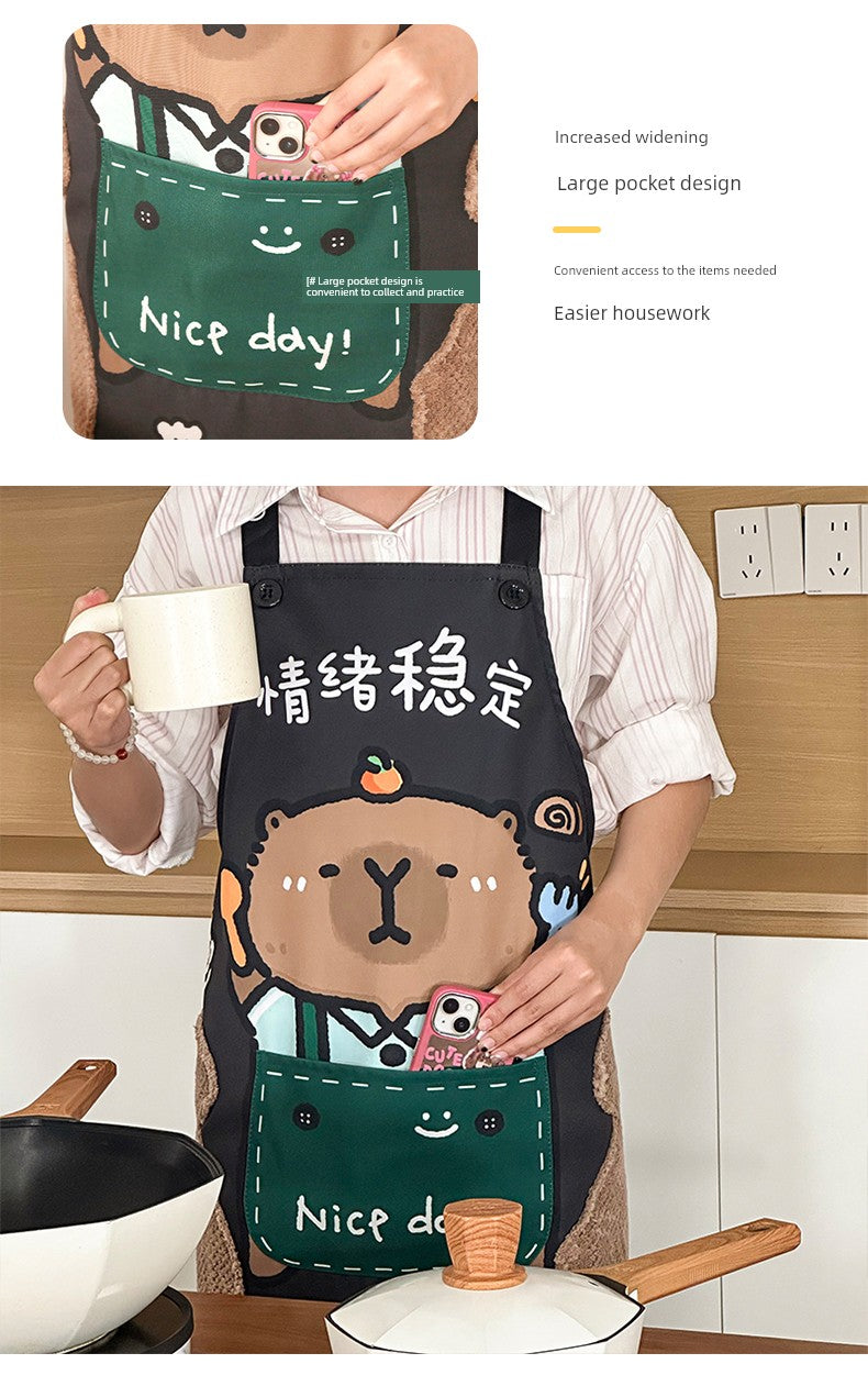 Apron Cartoon Waterproof Large Pocket Dining Erasable Kitchen