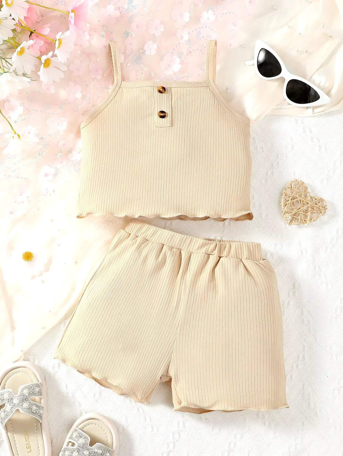 2PCS Kid Girl Daily Clothes Set Solid Color Sleeveless Sling Top+Shorts Summer Fashion Lovely Casual Wear for Children 1-8 Years