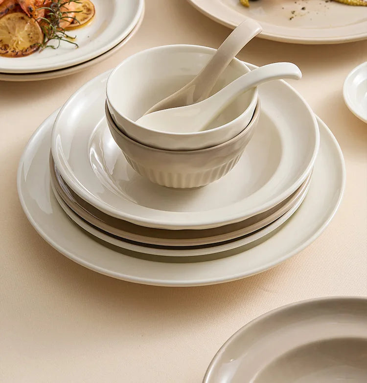 Cream Style Ceramic Bowl Set, High-end Japanese Kitchen Accessories, Dishes, Tableware Set, Chinese Ceramic Tableware Set